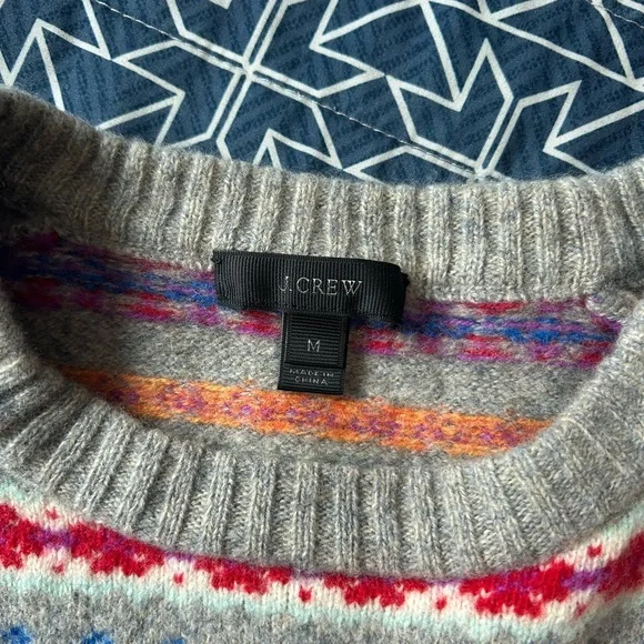 J. Crew Multicolor Fair Isle Wool Crewneck Sweater in Heather Gray - Picture 5 of 6